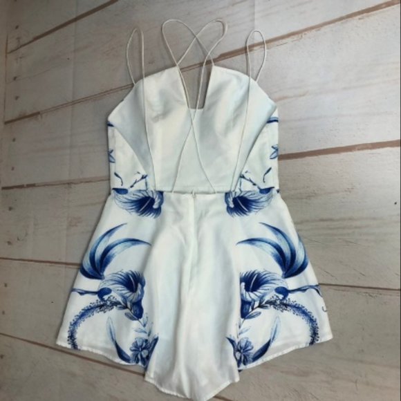 Keepsake Be My Escape Blue White Floral Romper - Picture 5 of 9